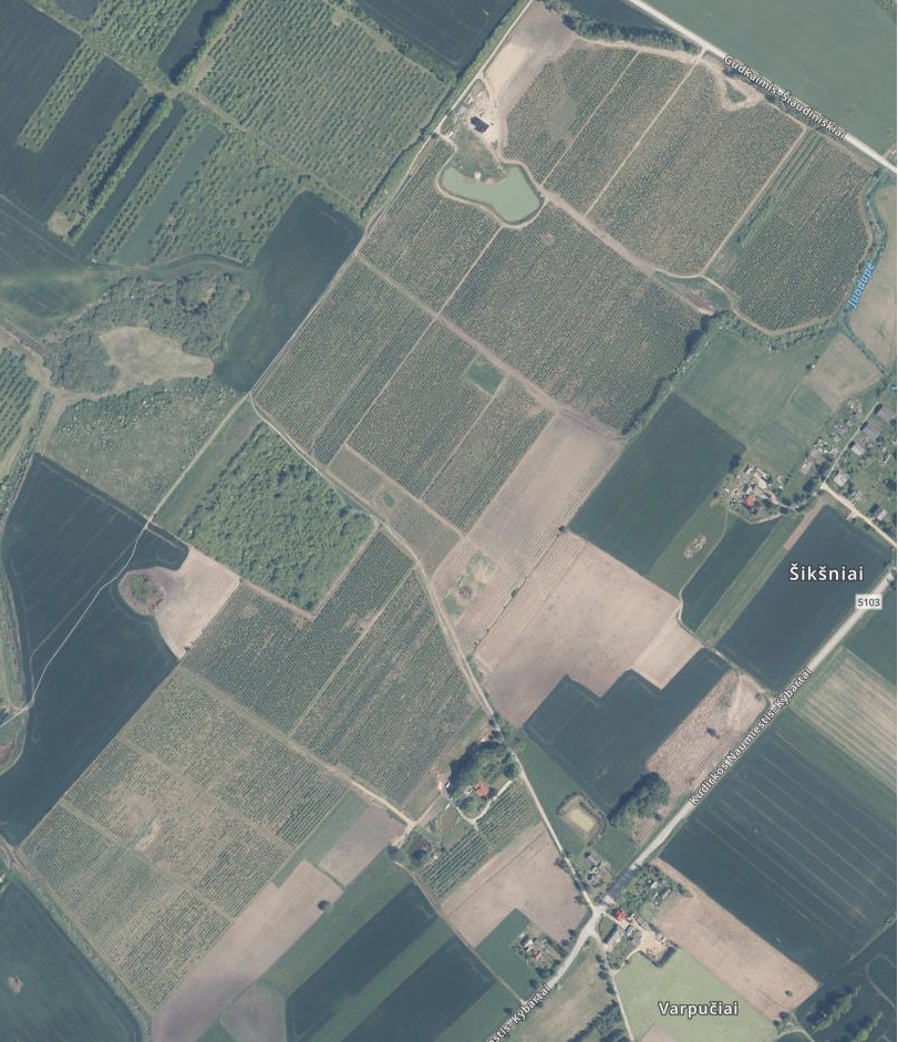 Sodo stebėjimo vietos su žymekliais A, B, C